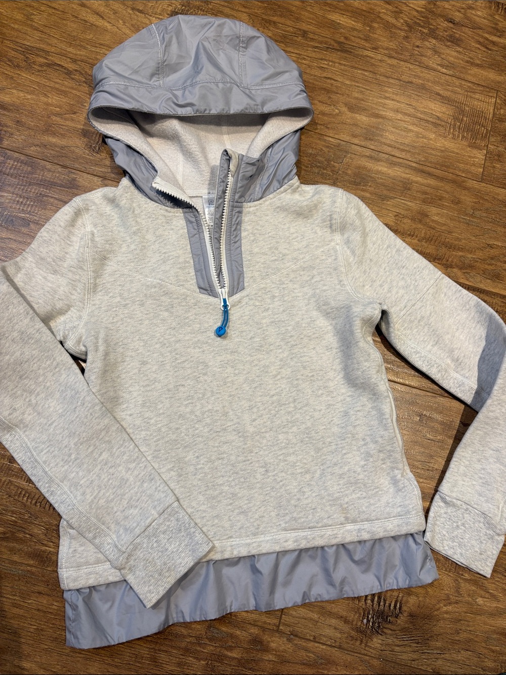 Ivivva Light Gray Hooded Quarter-Zip Pullover with Nylon Trim